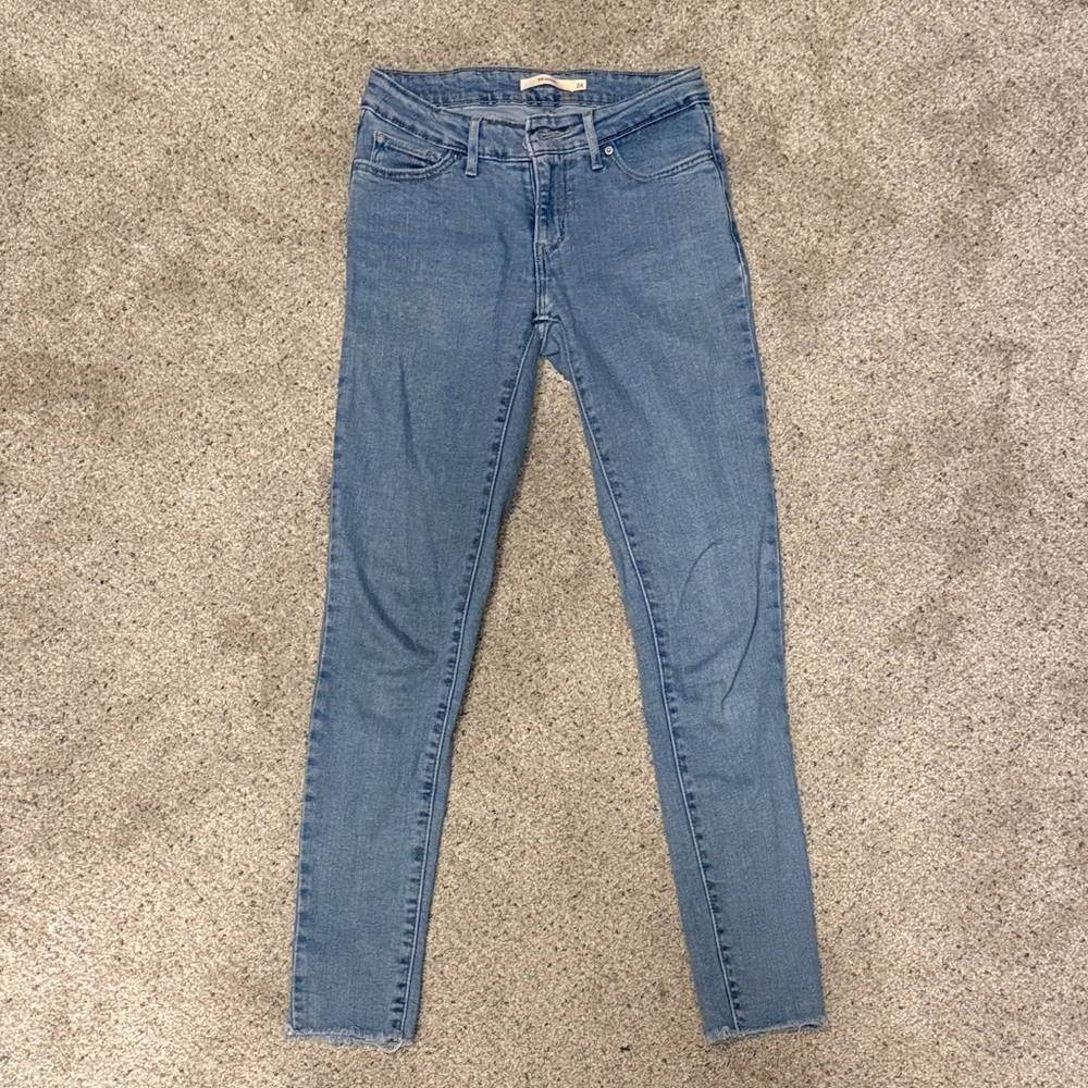 Levi's 711 Light Blue Skinny Jeans with Raw Hem